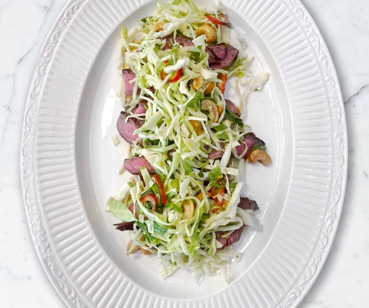 Shaved Beef Salad with Cabbage, Cashews, Lime and Chiles
